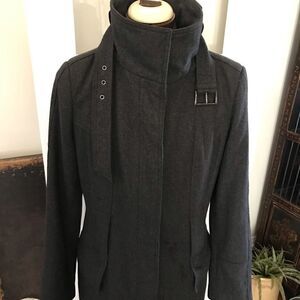 Zara Basic Womens Brown Fully Lined Wool Blend Coat Size Large Pockets